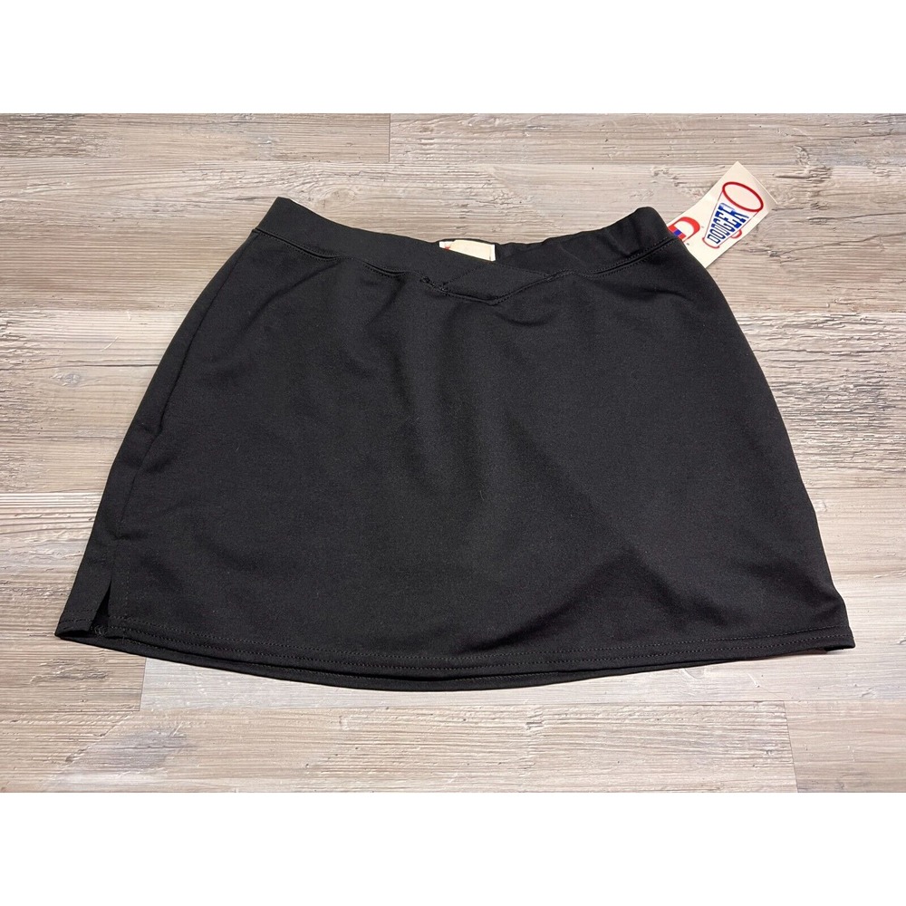 Womens Athletic Cheer Dance Tennis Skirt Skort Black Stretch Dodger Sz L Vtg NEW